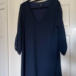 Lulu's Navy Blue Chiffon Dress